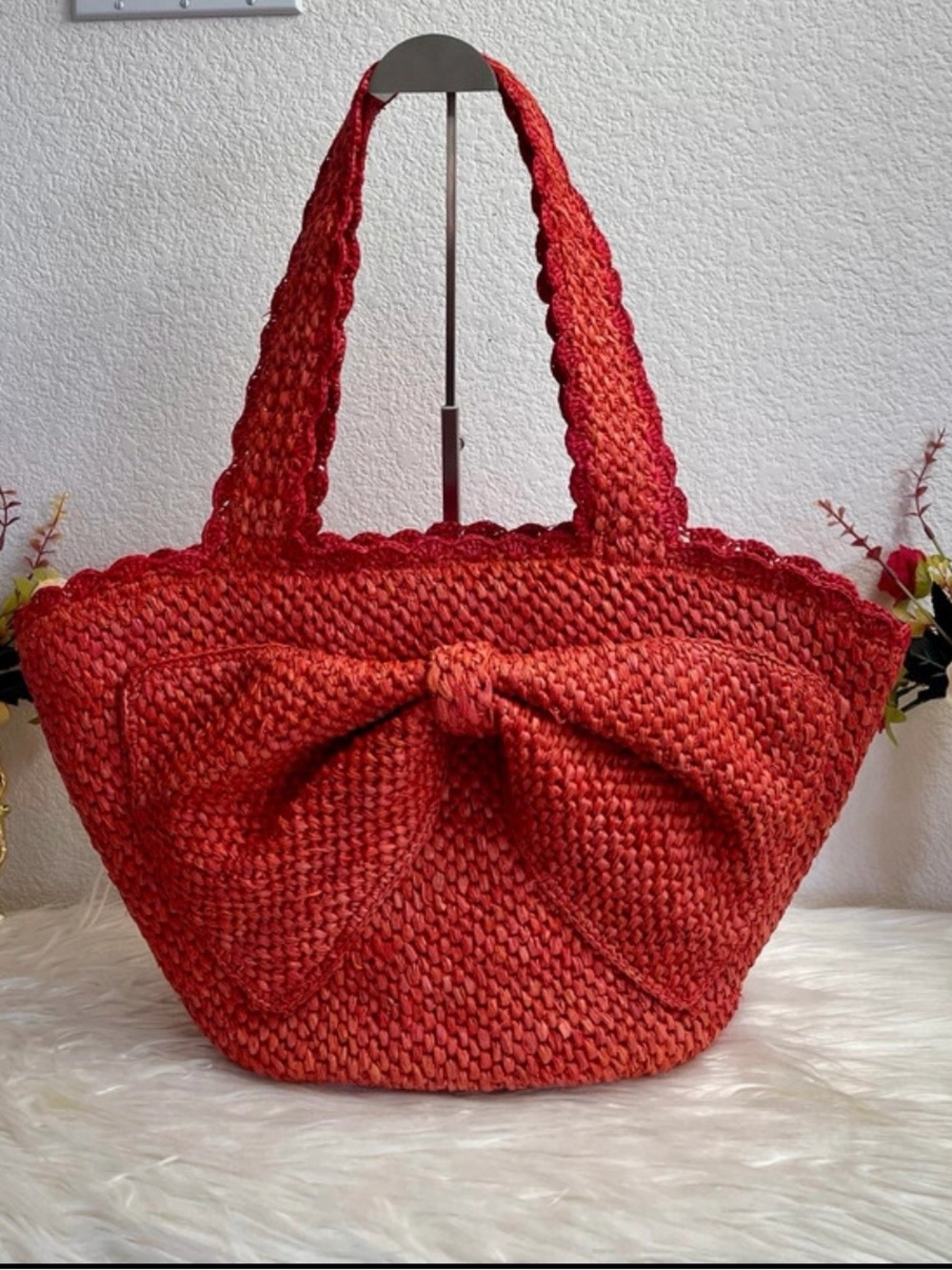 Kate Spade Raffia Bow Woven Tote Bag GUC